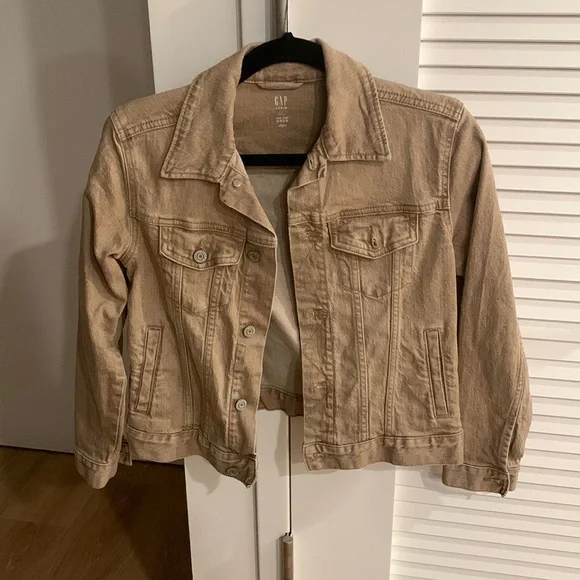 Gap girls 10/11 large tan khaki denim jean jacket - Picture 1 of 4